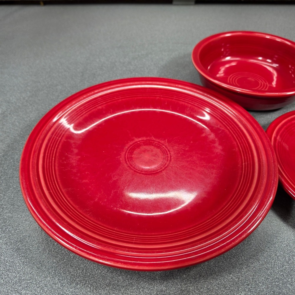 Fiestaware 3pc Place Setting Scarlet Red Ceramic Bowl Plate - Picture 4 of 9